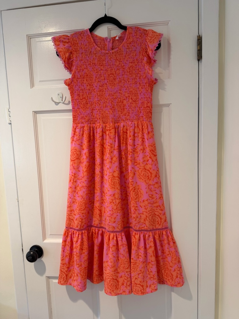 Melrose and Market Pink & Orange Floral Tiered Smocked Dress - Midi